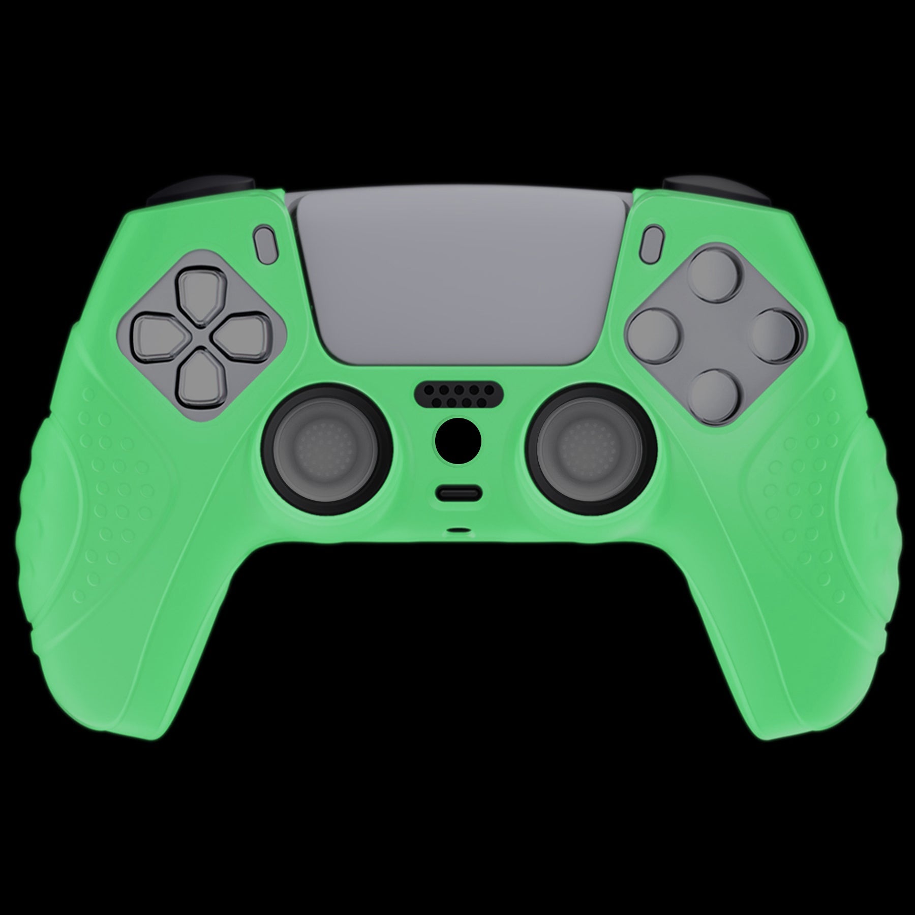 PlayVital Guardian Edition Anti-Slip Silicone Cover Skin with Thumb Grip Caps for PS5 Wireless Controller - Glow in Dark - Green PlayVital
