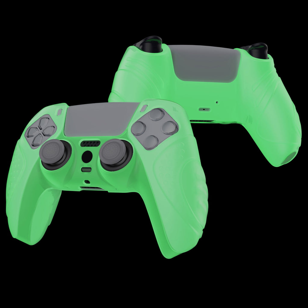 PlayVital Guardian Edition Anti-Slip Silicone Cover Skin with Thumb Grip Caps for PS5 Wireless Controller - Glow in Dark - Green PlayVital