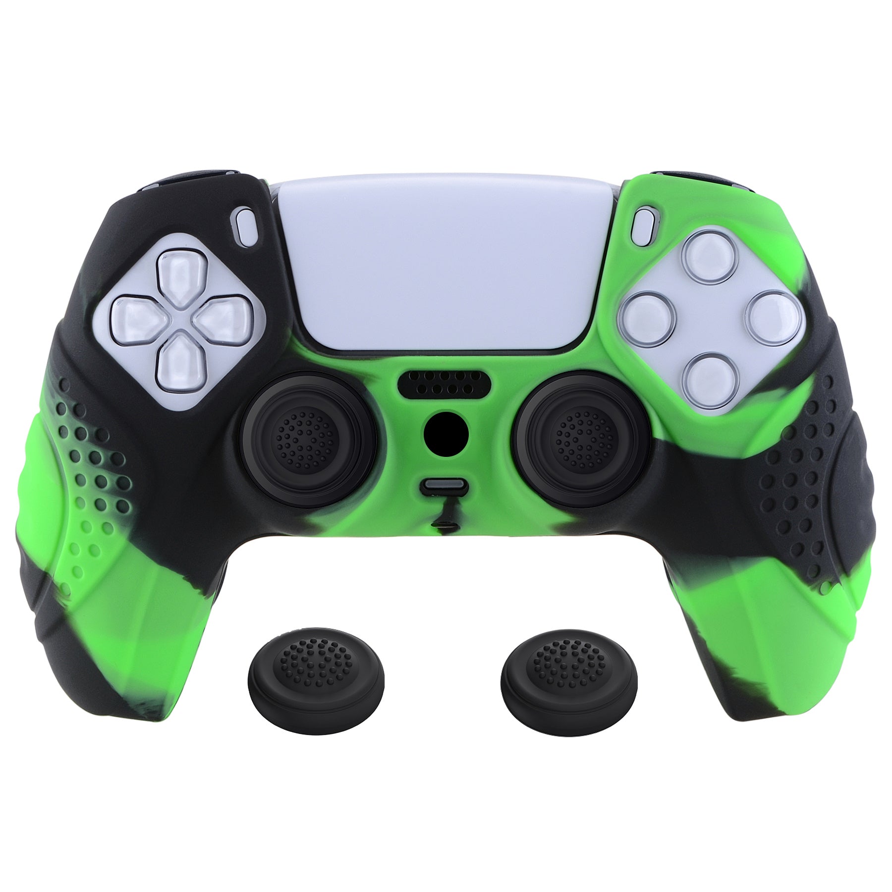 PlayVital Guardian Edition Anti-Slip Silicone Cover Skin with Thumb Grip Caps for PS5 Wireless Controller - Green & Black PlayVital