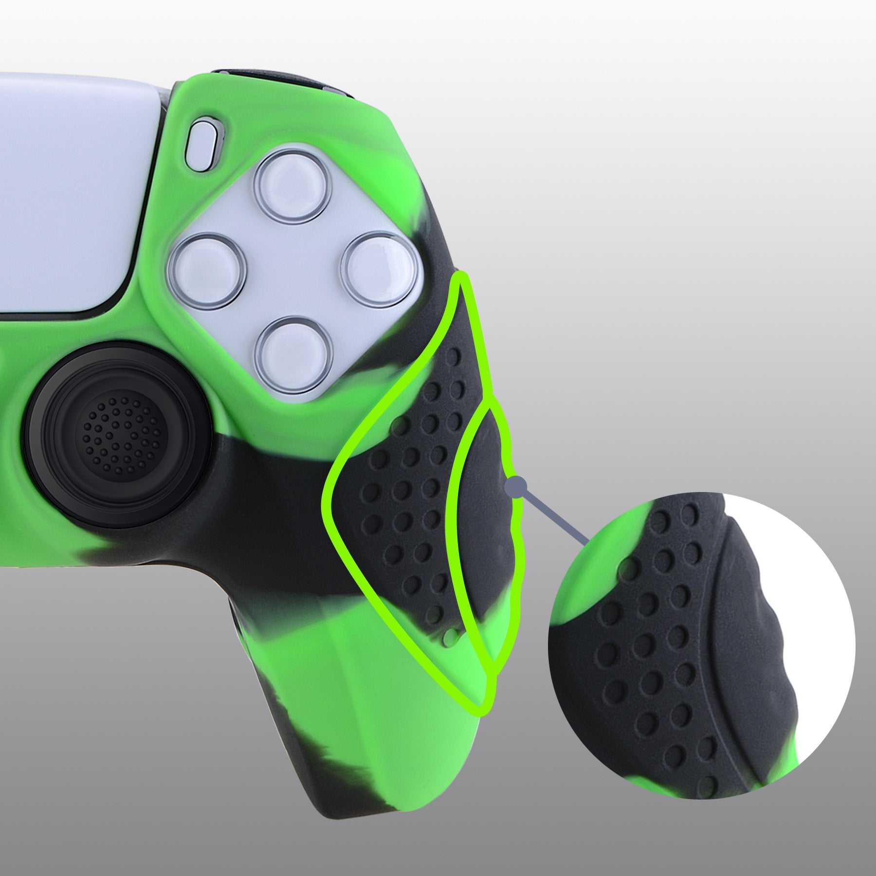 PlayVital Guardian Edition Anti-Slip Silicone Cover Skin with Thumb Grip Caps for PS5 Wireless Controller - Green & Black PlayVital