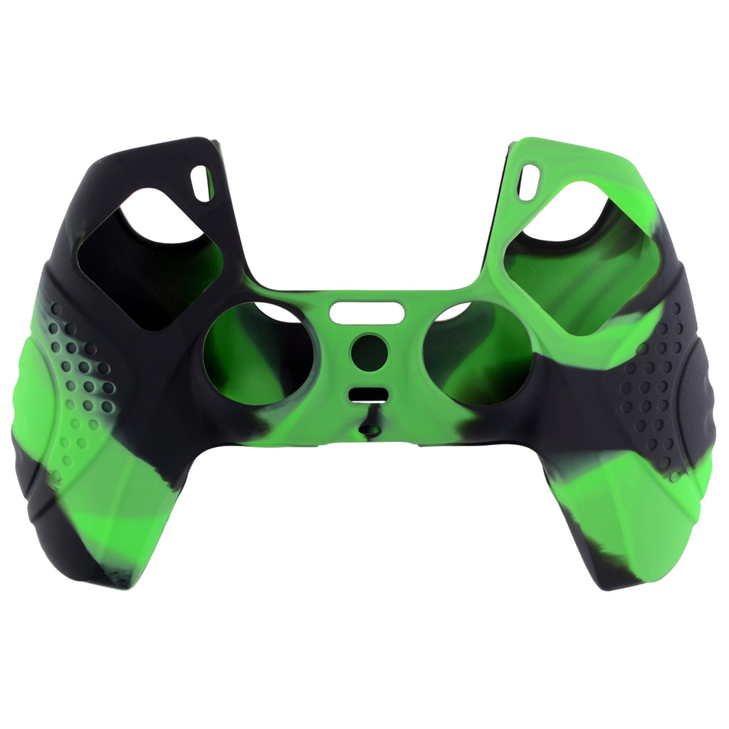 PlayVital Guardian Edition Anti-Slip Silicone Cover Skin with Thumb Grip Caps for PS5 Wireless Controller - Green & Black PlayVital
