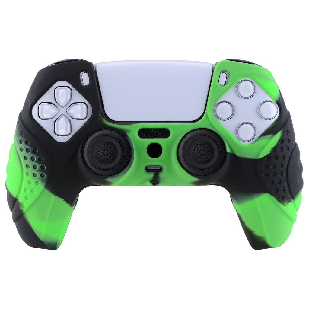 PlayVital Guardian Edition Anti-Slip Silicone Cover Skin with Thumb Grip Caps for PS5 Wireless Controller - Green & Black PlayVital