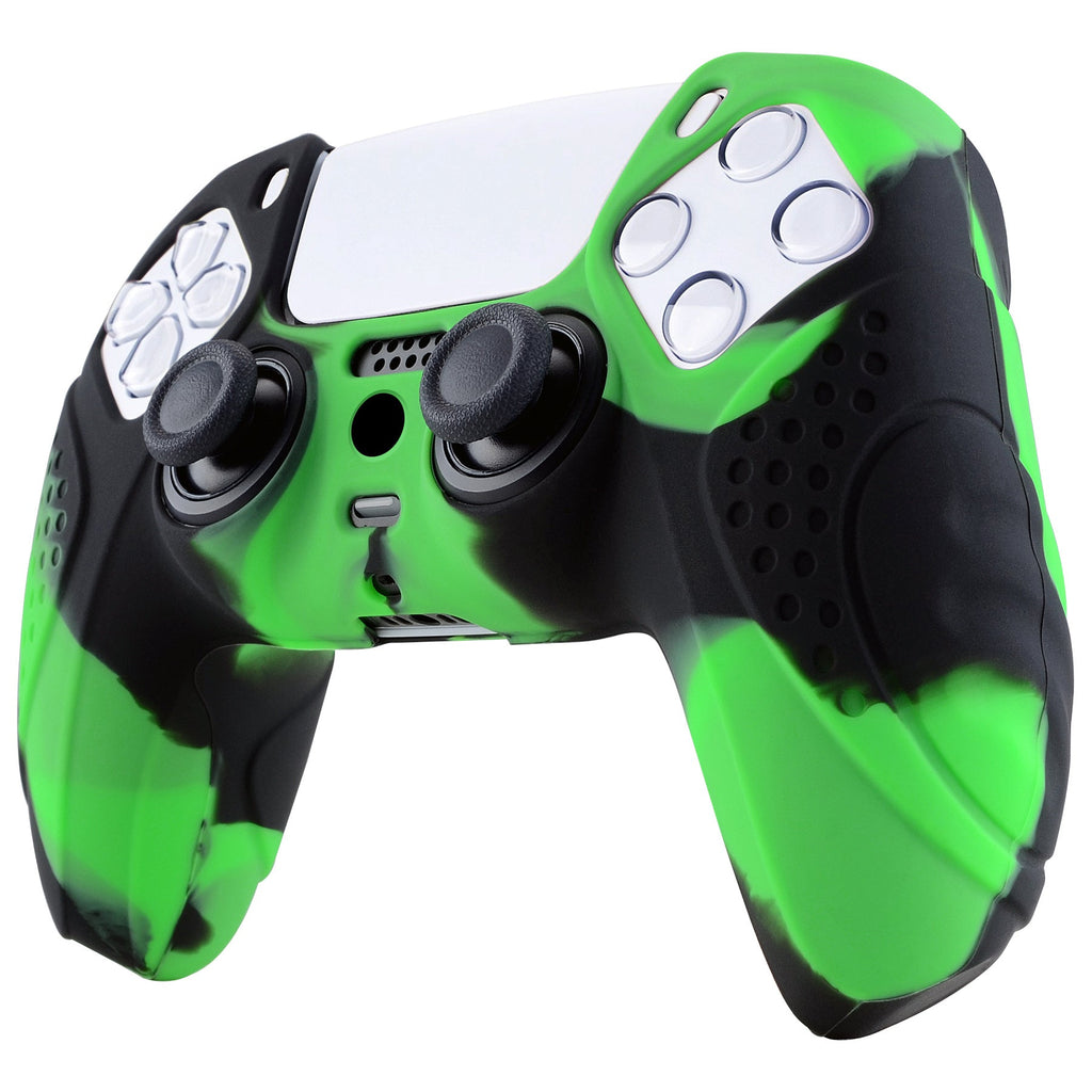 PlayVital Guardian Edition Anti-Slip Silicone Cover Skin with Thumb Grip Caps for PS5 Wireless Controller - Green & Black PlayVital