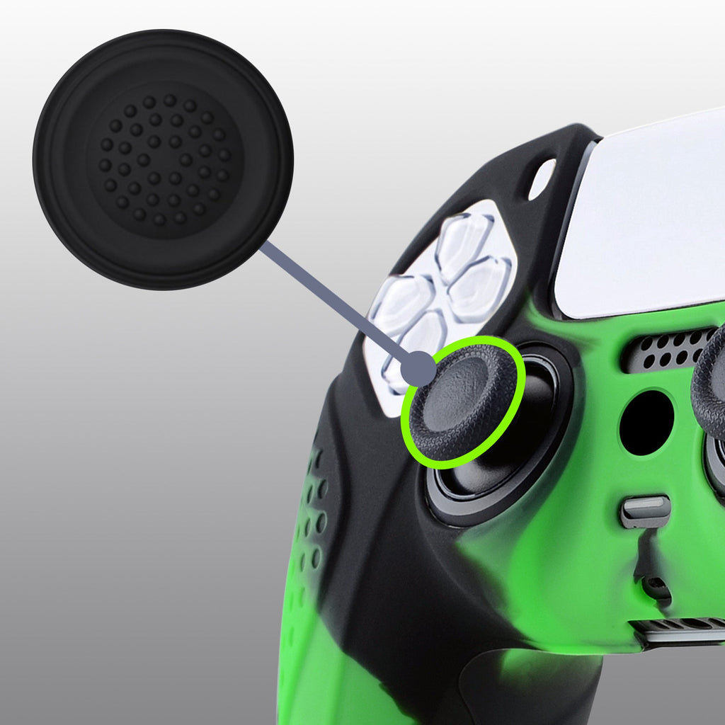 PlayVital Guardian Edition Anti-Slip Silicone Cover Skin with Thumb Grip Caps for PS5 Wireless Controller - Green & Black PlayVital