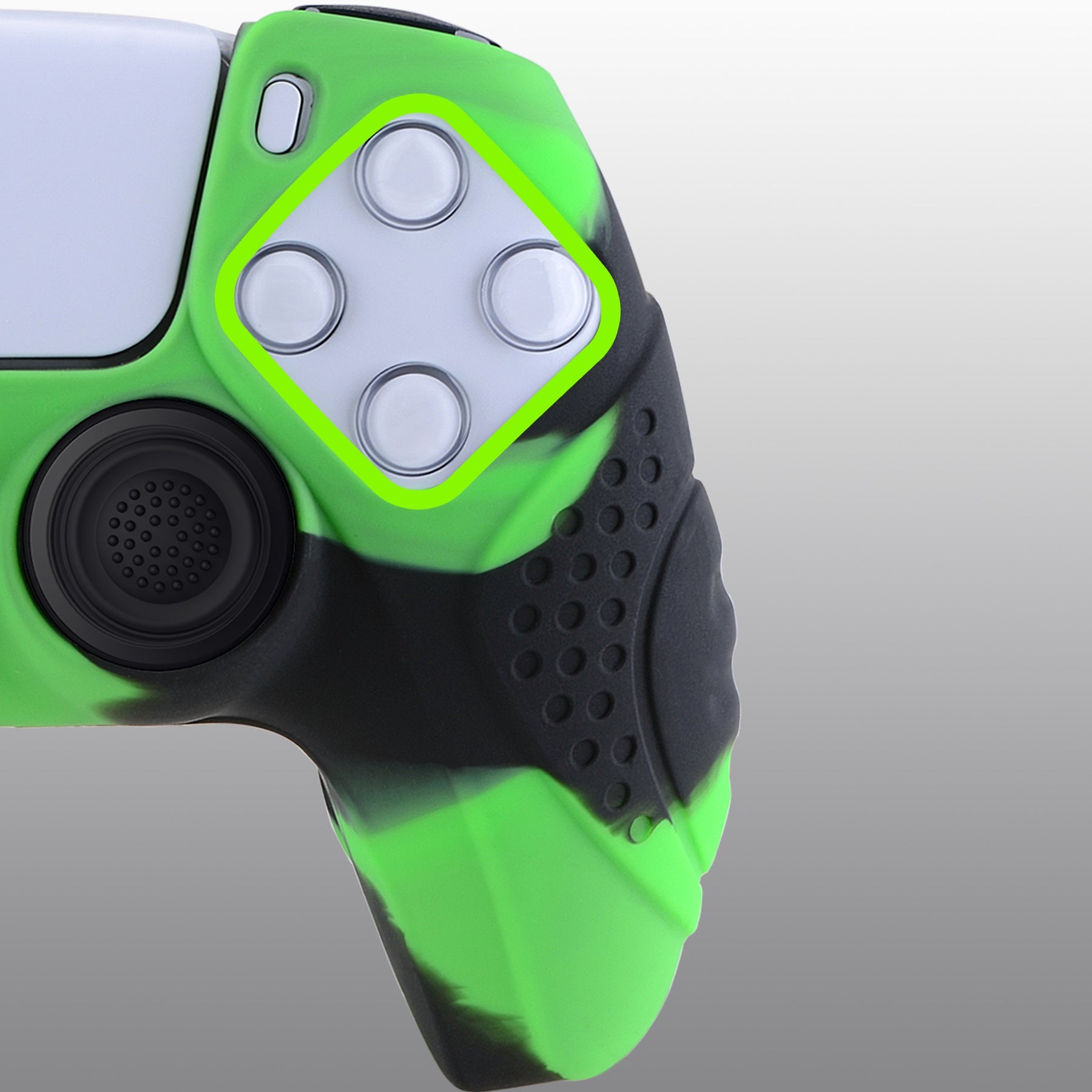 PlayVital Guardian Edition Anti-Slip Silicone Cover Skin with Thumb Grip Caps for PS5 Wireless Controller - Green & Black PlayVital