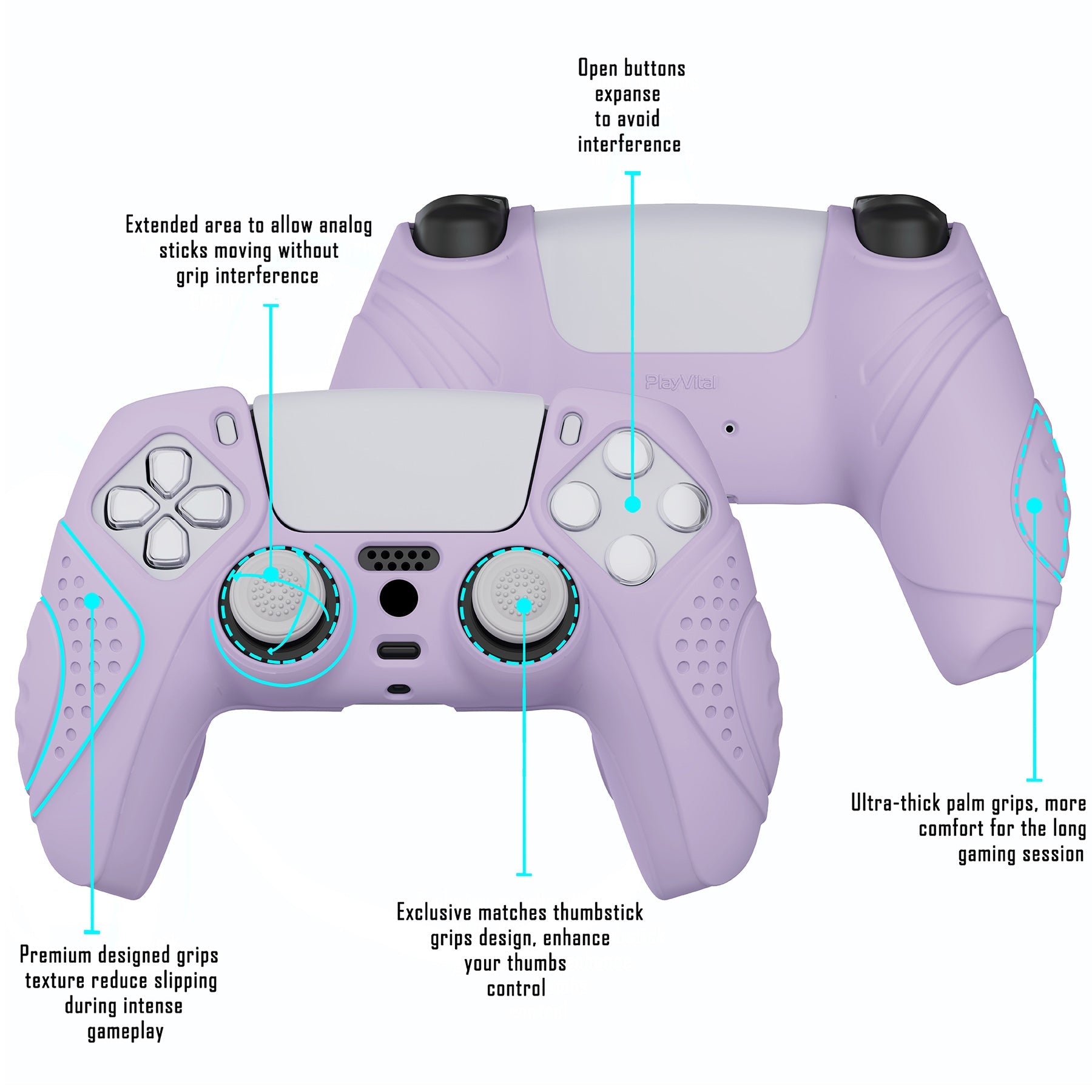 PlayVital Guardian Edition Anti-Slip Silicone Cover Skin with Thumb Grip Caps for PS5 Wireless Controller - Mauve Purple PlayVital