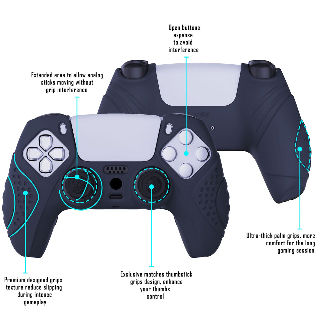 PlayVital Guardian Edition Anti-Slip Silicone Cover Skin with Thumb Grip Caps for PS5 Wireless Controller - Midnight Blue PlayVital