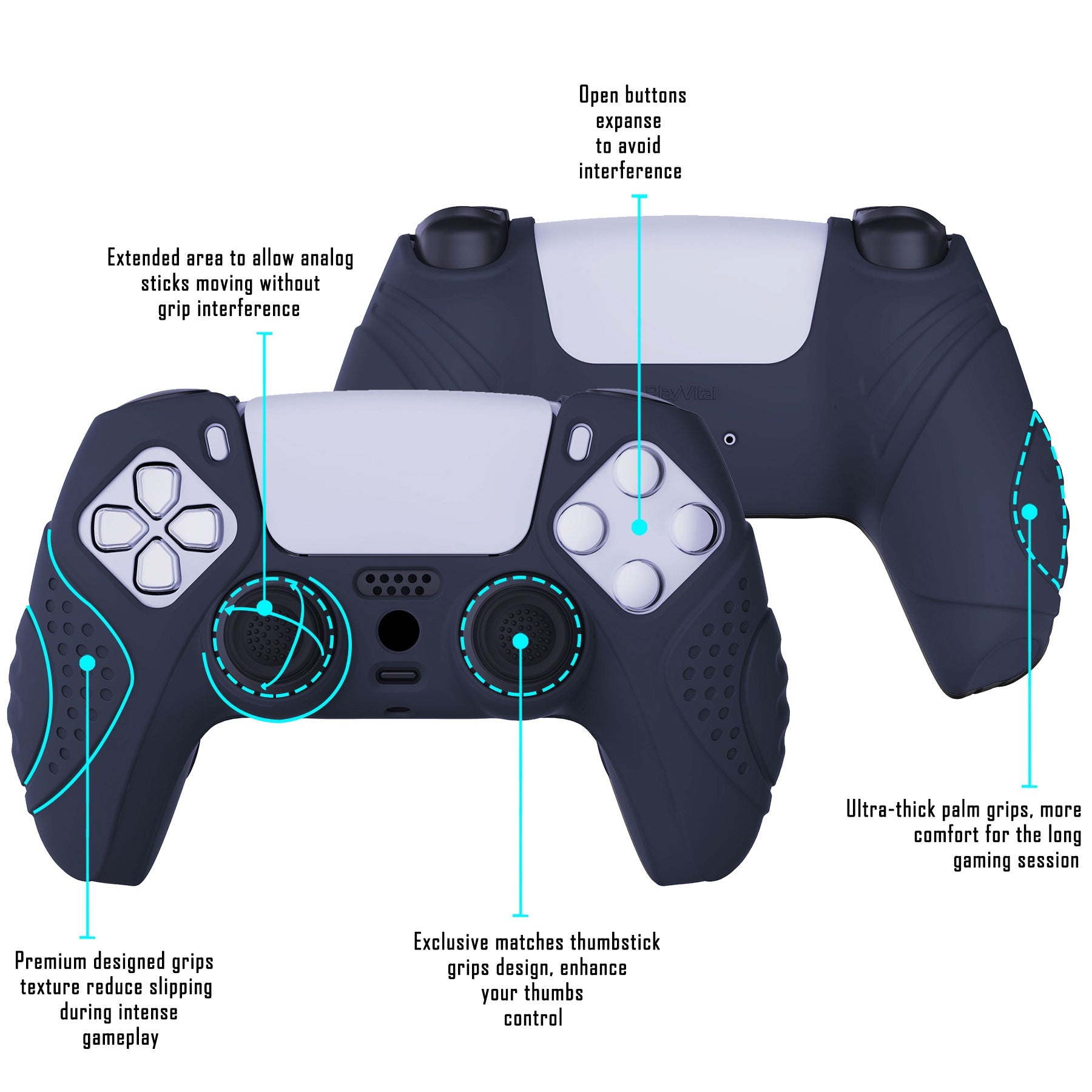 PlayVital Guardian Edition Anti-Slip Silicone Cover Skin with Thumb Grip Caps for PS5 Wireless Controller - Midnight Blue PlayVital