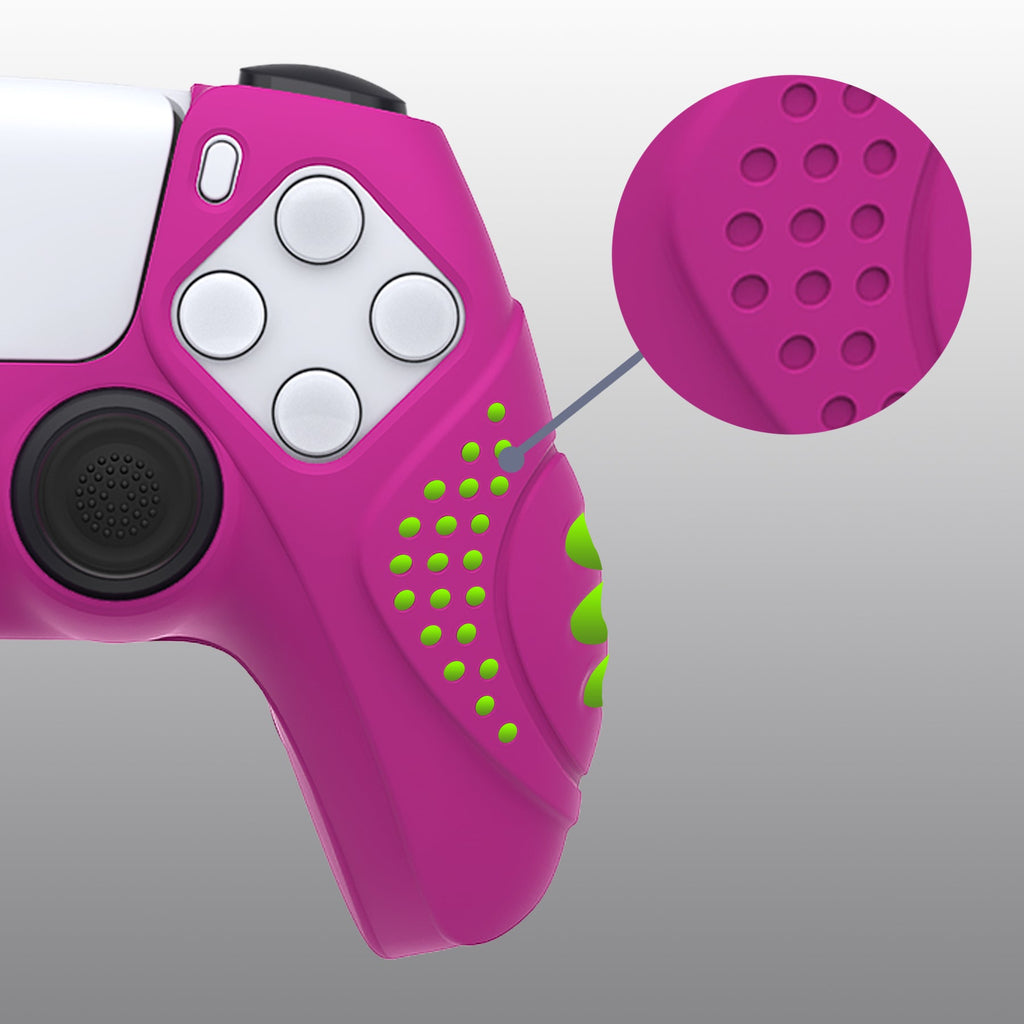 PlayVital Guardian Edition Anti-Slip Silicone Cover Skin with Thumb Grip Caps for PS5 Wireless Controller - Neon Purple PlayVital