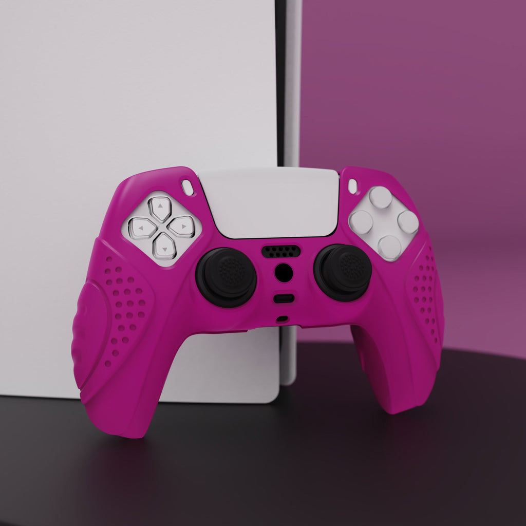 PlayVital Guardian Edition Anti-Slip Silicone Cover Skin with Thumb Grip Caps for PS5 Wireless Controller - Neon Purple PlayVital