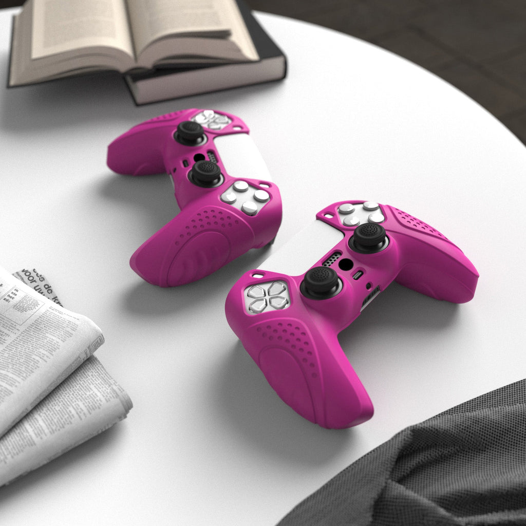 PlayVital Guardian Edition Anti-Slip Silicone Cover Skin with Thumb Grip Caps for PS5 Wireless Controller - Neon Purple PlayVital