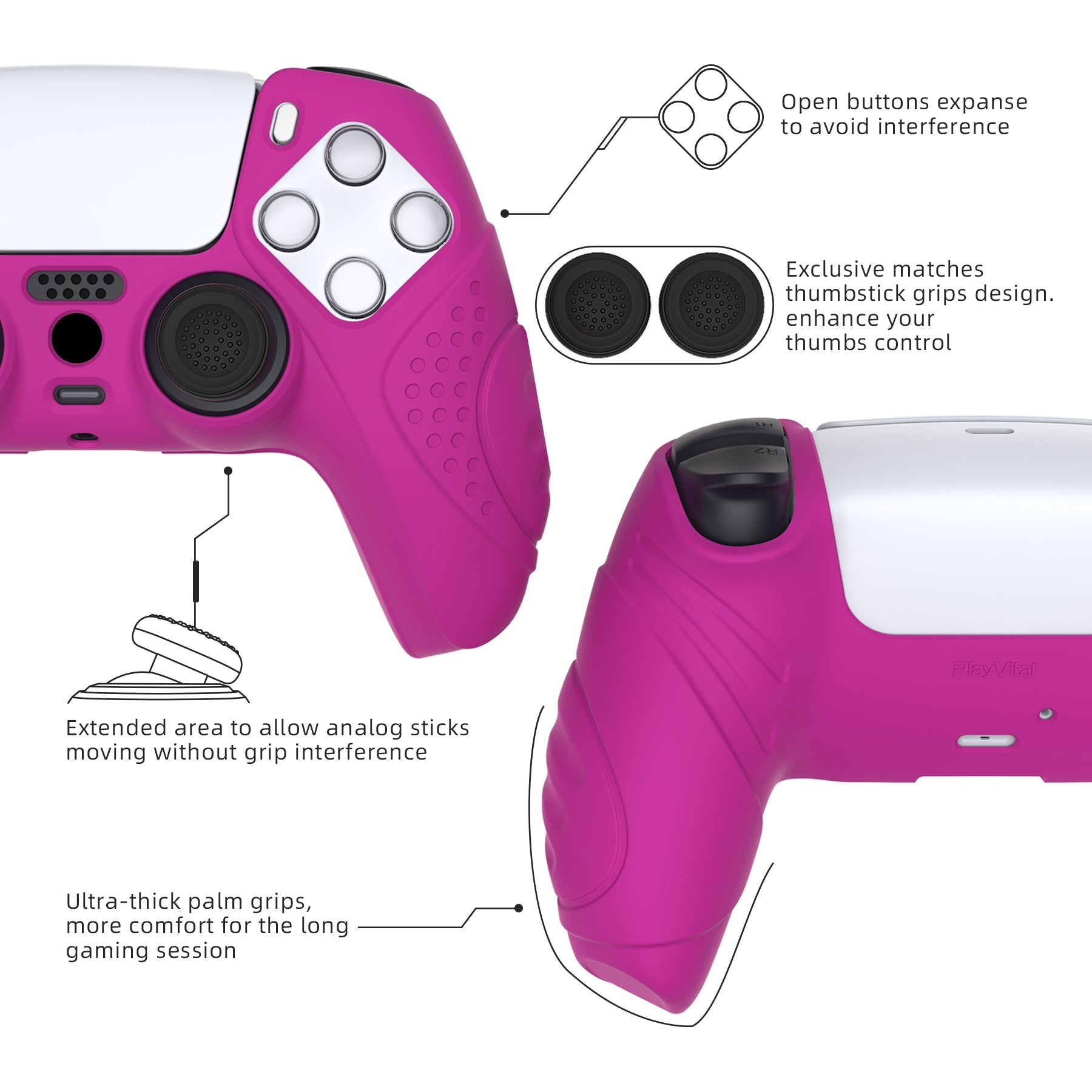 PlayVital Guardian Edition Anti-Slip Silicone Cover Skin with Thumb Grip Caps for PS5 Wireless Controller - Neon Purple PlayVital