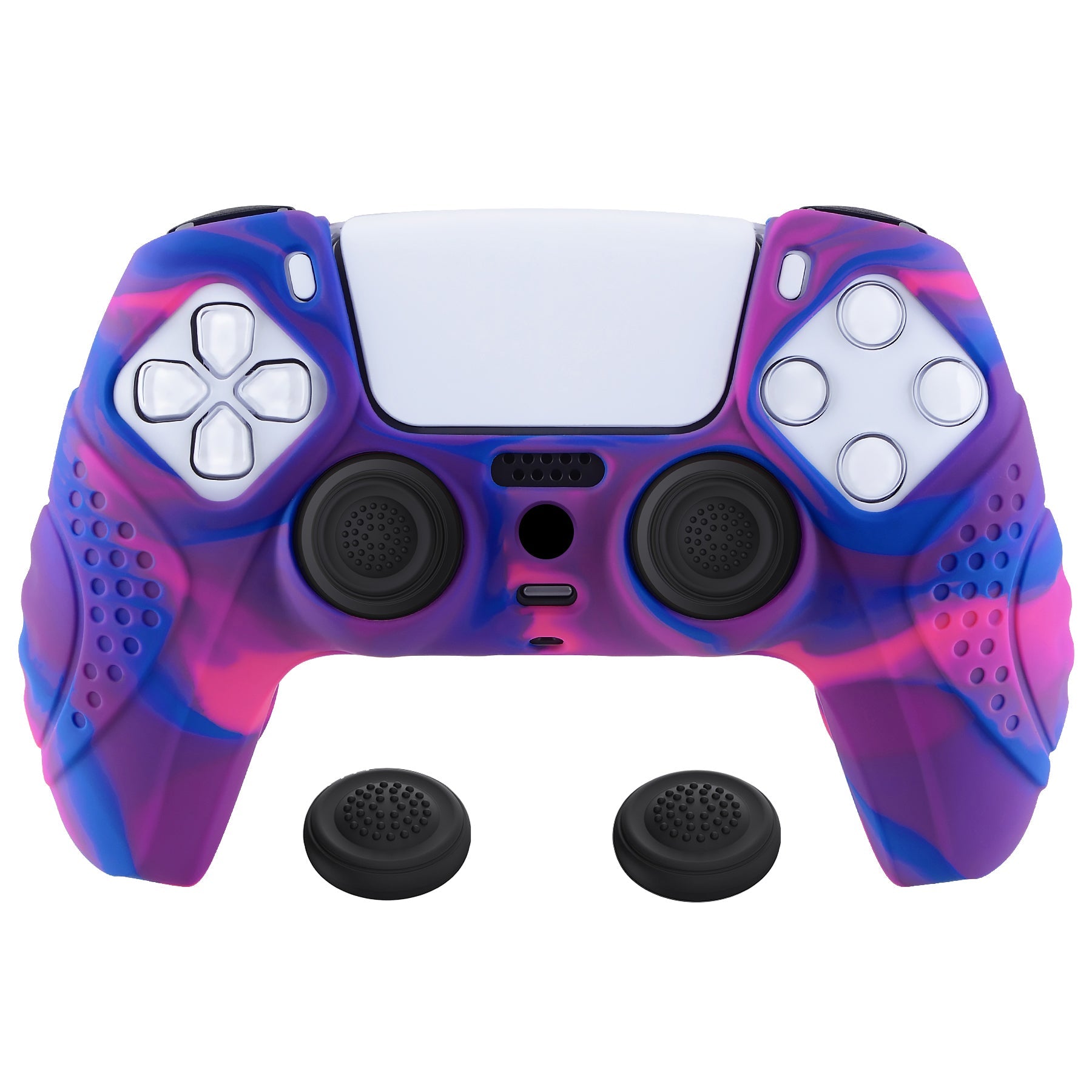 PlayVital Guardian Edition Anti-Slip Silicone Cover Skin with Thumb Grip Caps for PS5 Wireless Controller - Pink & Purple & Blue PlayVital