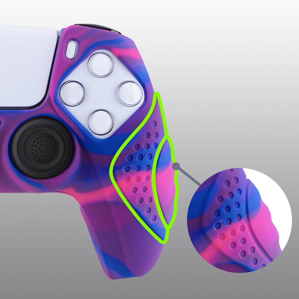 PlayVital Guardian Edition Anti-Slip Silicone Cover Skin with Thumb Grip Caps for PS5 Wireless Controller - Pink & Purple & Blue PlayVital
