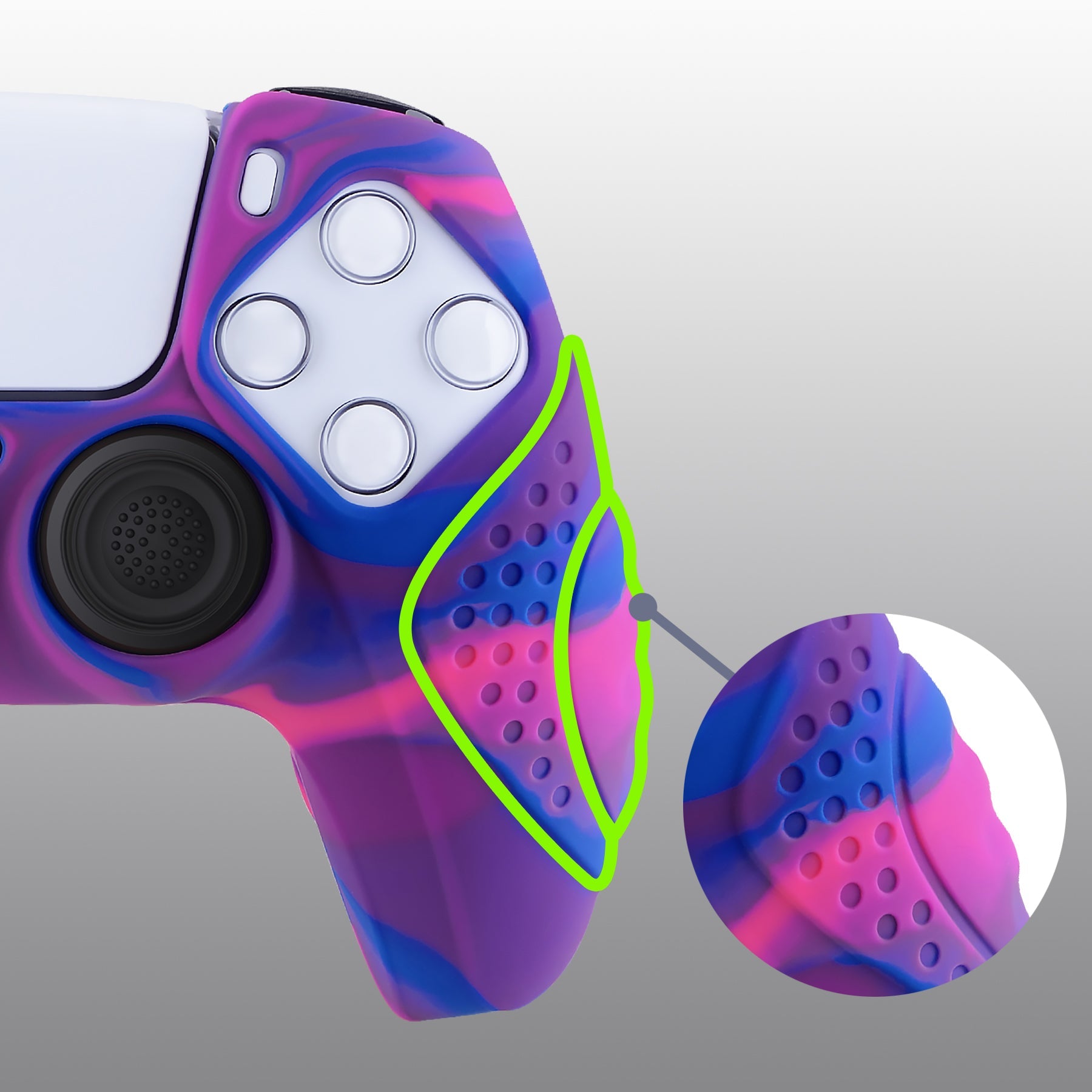 PlayVital Guardian Edition Anti-Slip Silicone Cover Skin with Thumb Grip Caps for PS5 Wireless Controller - Pink & Purple & Blue PlayVital