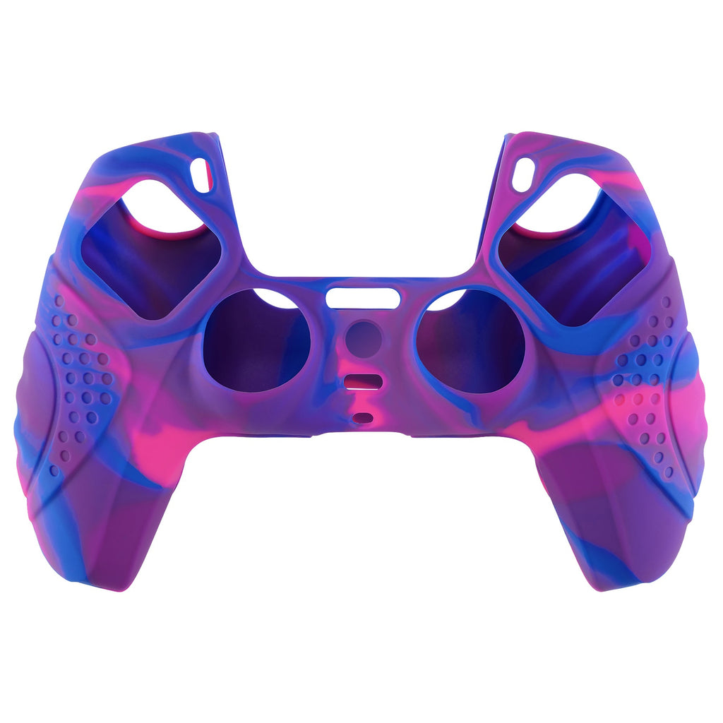 PlayVital Guardian Edition Anti-Slip Silicone Cover Skin with Thumb Grip Caps for PS5 Wireless Controller - Pink & Purple & Blue PlayVital