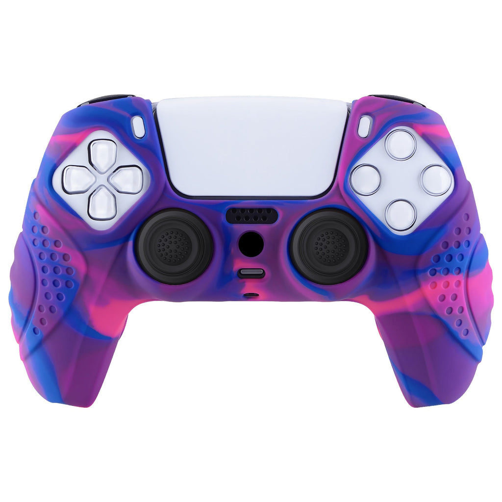 PlayVital Guardian Edition Anti-Slip Silicone Cover Skin with Thumb Grip Caps for PS5 Wireless Controller - Pink & Purple & Blue PlayVital