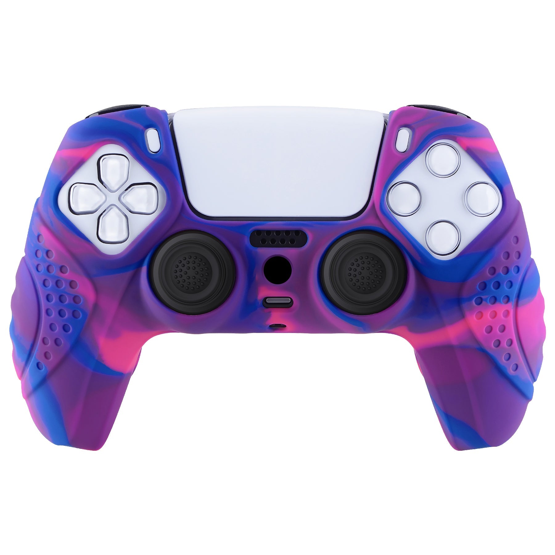 PlayVital Guardian Edition Anti-Slip Silicone Cover Skin with Thumb Grip Caps for PS5 Wireless Controller - Pink & Purple & Blue PlayVital