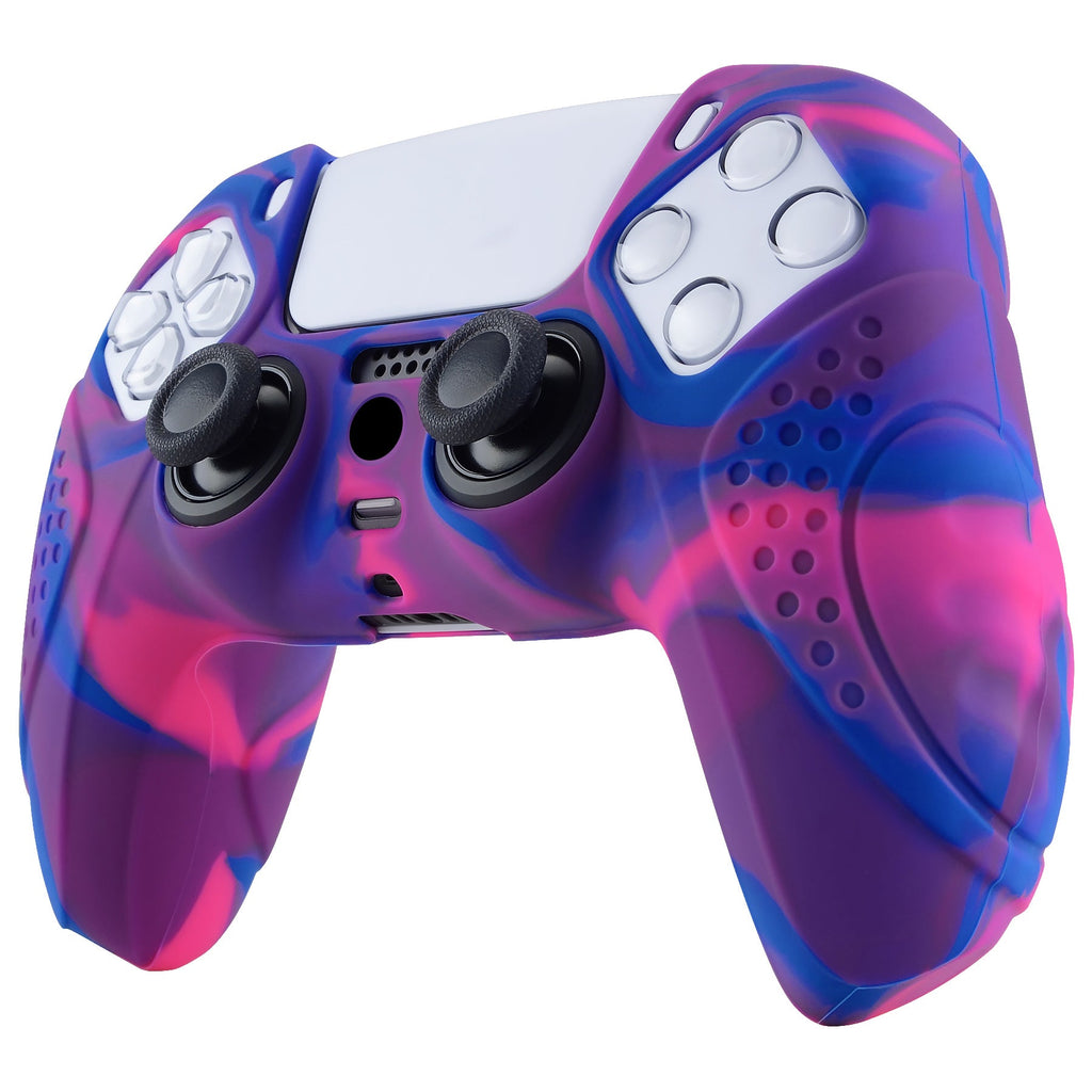 PlayVital Guardian Edition Anti-Slip Silicone Cover Skin with Thumb Grip Caps for PS5 Wireless Controller - Pink & Purple & Blue PlayVital