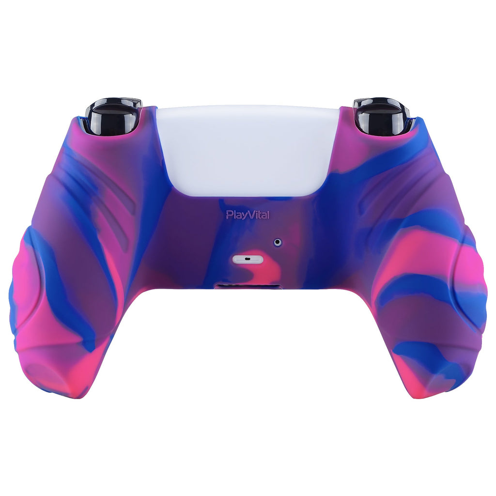 PlayVital Guardian Edition Anti-Slip Silicone Cover Skin with Thumb Grip Caps for PS5 Wireless Controller - Pink & Purple & Blue PlayVital