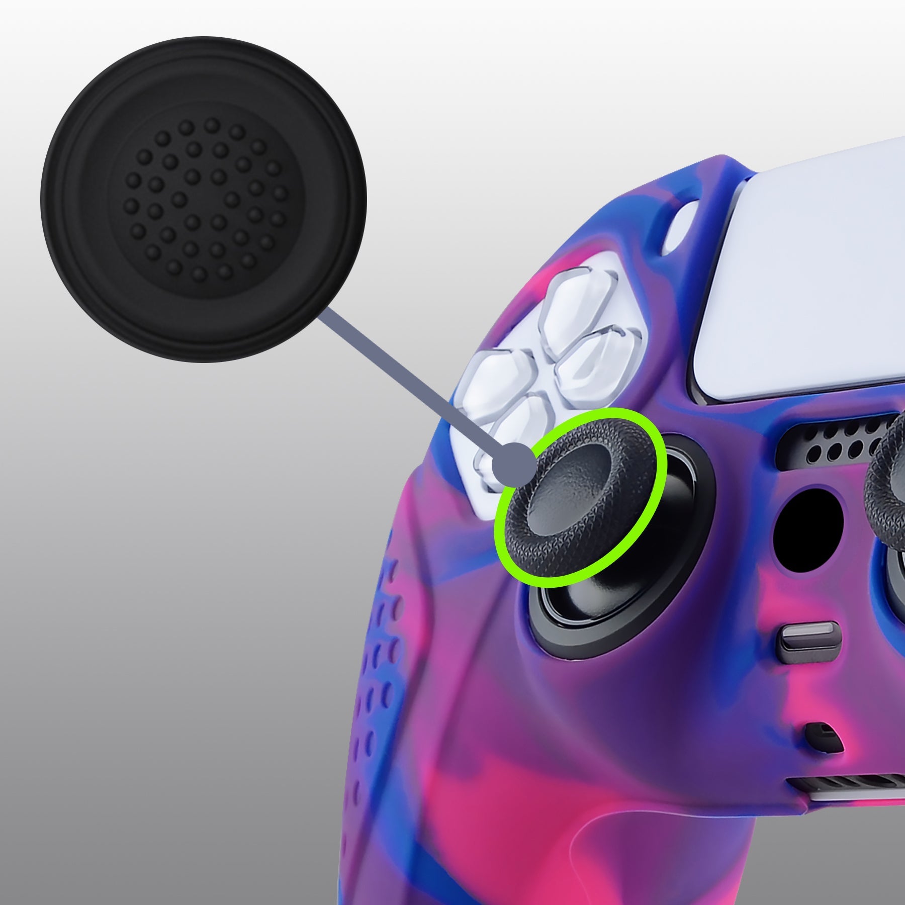 PlayVital Guardian Edition Anti-Slip Silicone Cover Skin with Thumb Grip Caps for PS5 Wireless Controller - Pink & Purple & Blue PlayVital