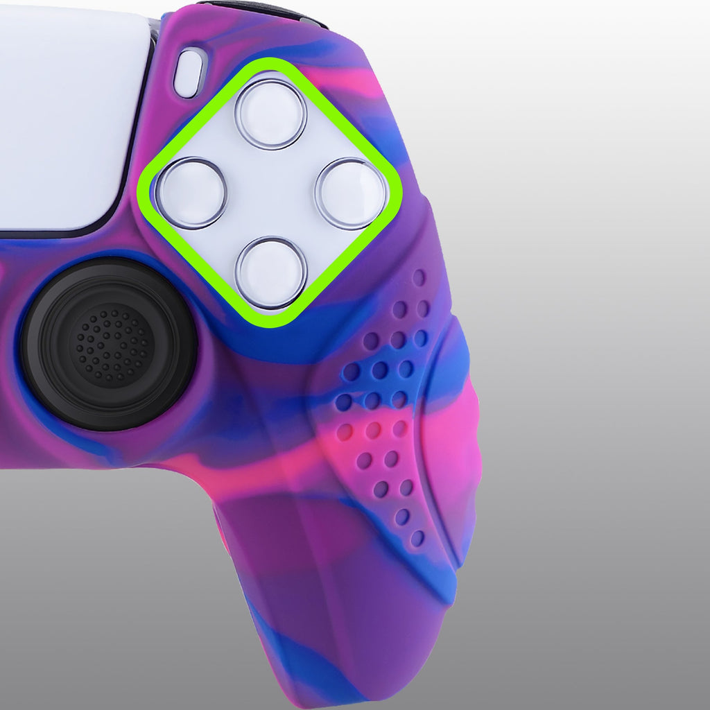 PlayVital Guardian Edition Anti-Slip Silicone Cover Skin with Thumb Grip Caps for PS5 Wireless Controller - Pink & Purple & Blue PlayVital