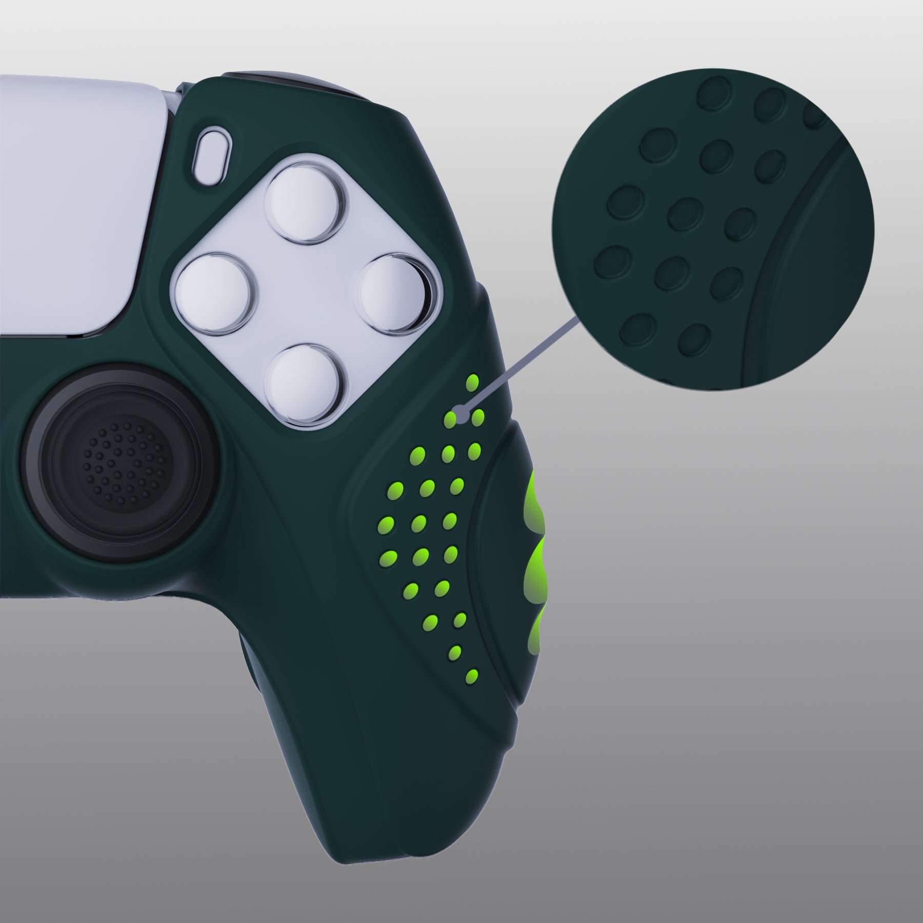 PlayVital Guardian Edition Anti-Slip Silicone Cover Skin with Thumb Grip Caps for PS5 Wireless Controller - Racing Green PlayVital
