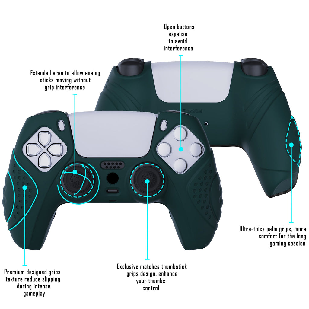 PlayVital Guardian Edition Anti-Slip Silicone Cover Skin with Thumb Grip Caps for PS5 Wireless Controller - Racing Green PlayVital