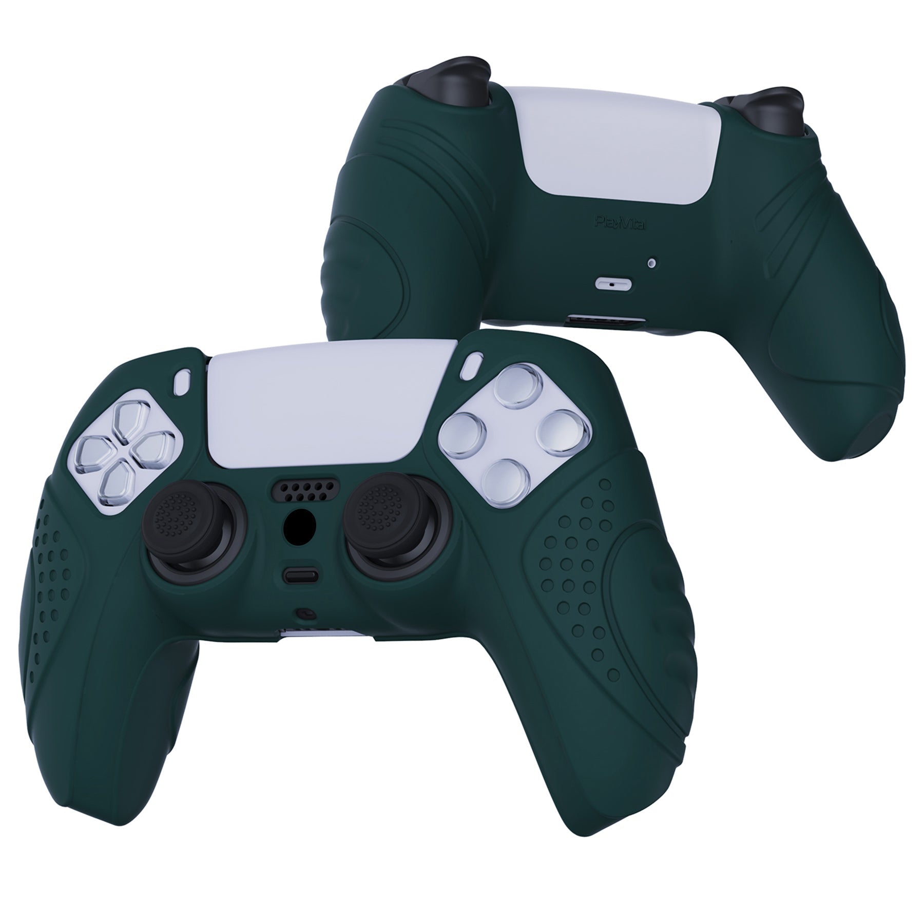 PlayVital Guardian Edition Anti-Slip Silicone Cover Skin with Thumb Grip Caps for PS5 Wireless Controller - Racing Green PlayVital