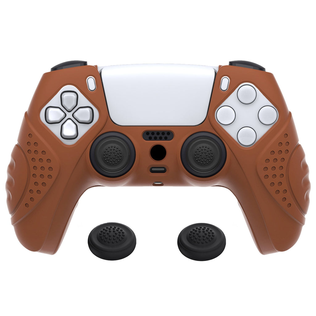 PlayVital Guardian Edition Anti-Slip Silicone Cover Skin with Thumb Grip Caps for PS5 Wireless Controller - Signal Brown PlayVital