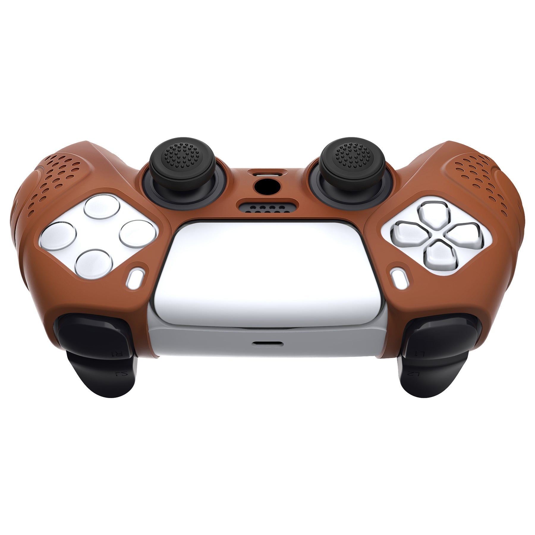 PlayVital Guardian Edition Anti-Slip Silicone Cover Skin with Thumb Grip Caps for PS5 Wireless Controller - Signal Brown PlayVital