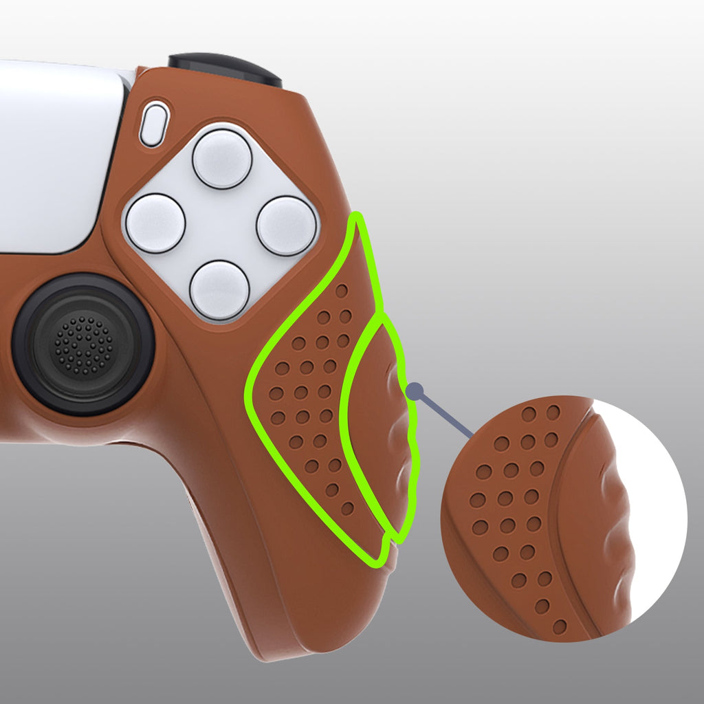 PlayVital Guardian Edition Anti-Slip Silicone Cover Skin with Thumb Grip Caps for PS5 Wireless Controller - Signal Brown PlayVital