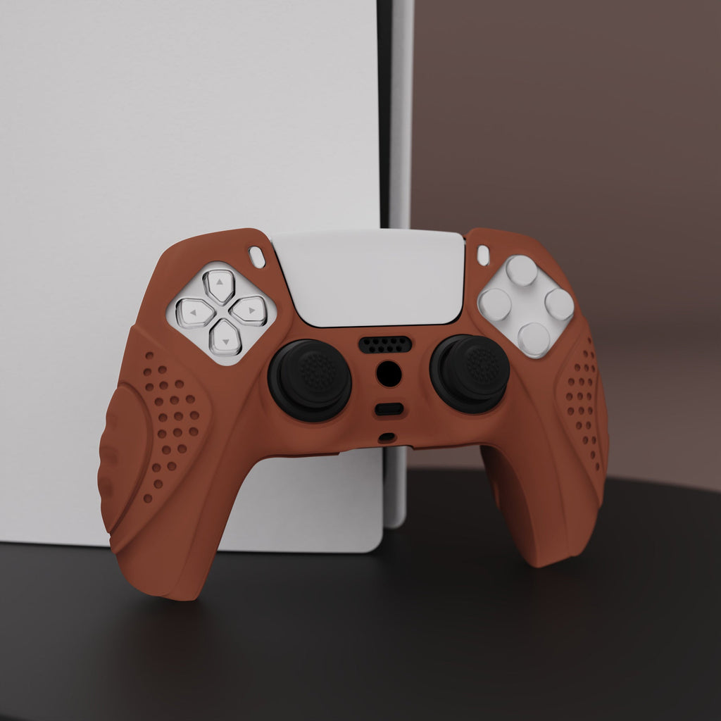 PlayVital Guardian Edition Anti-Slip Silicone Cover Skin with Thumb Grip Caps for PS5 Wireless Controller - Signal Brown PlayVital
