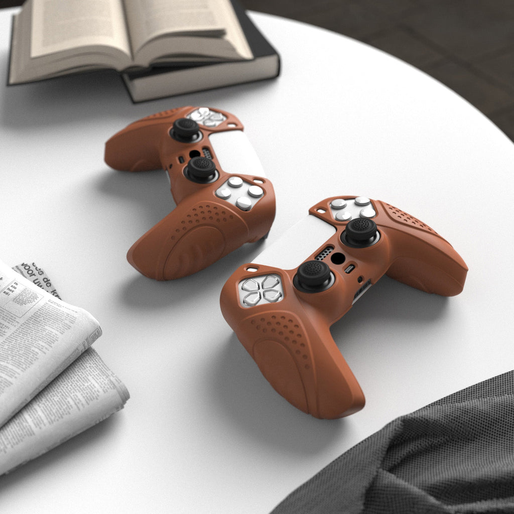 PlayVital Guardian Edition Anti-Slip Silicone Cover Skin with Thumb Grip Caps for PS5 Wireless Controller - Signal Brown PlayVital