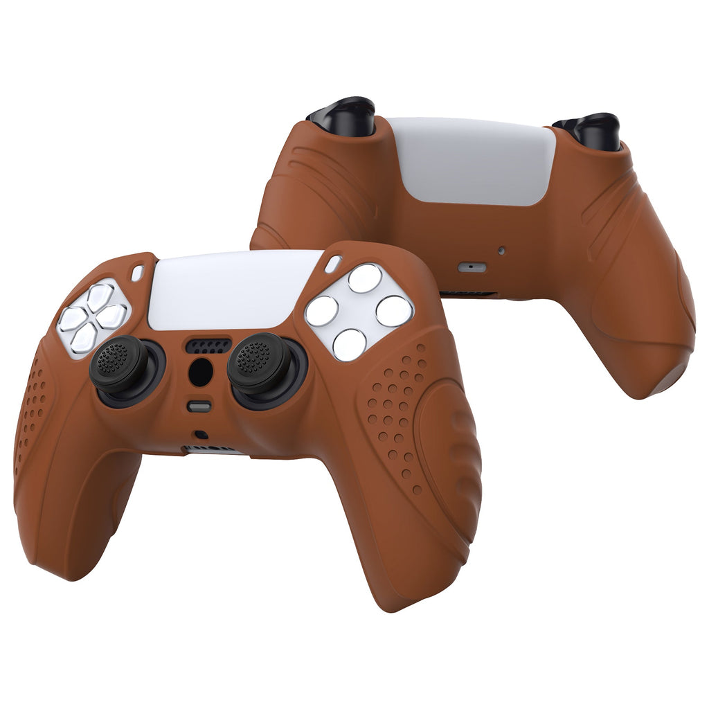 PlayVital Guardian Edition Anti-Slip Silicone Cover Skin with Thumb Grip Caps for PS5 Wireless Controller - Signal Brown PlayVital