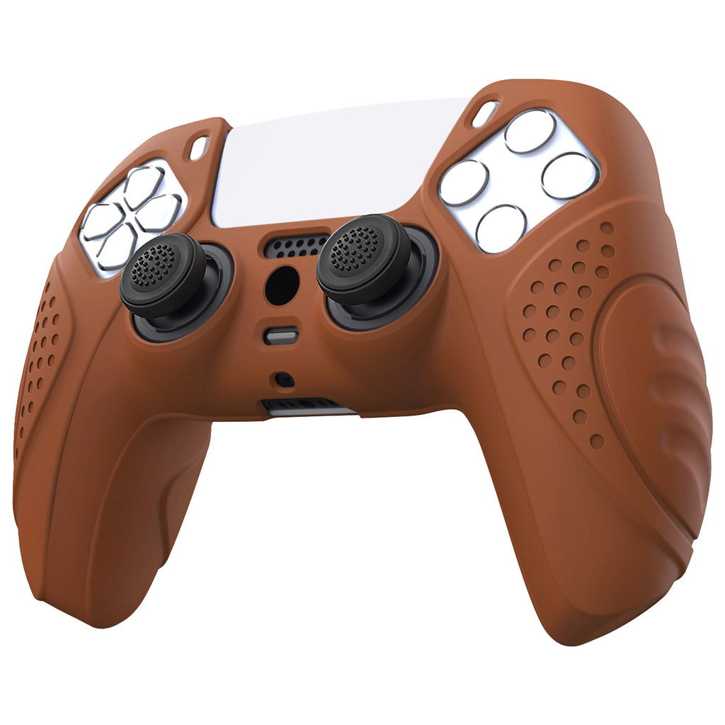 PlayVital Guardian Edition Anti-Slip Silicone Cover Skin with Thumb Grip Caps for PS5 Wireless Controller - Signal Brown PlayVital
