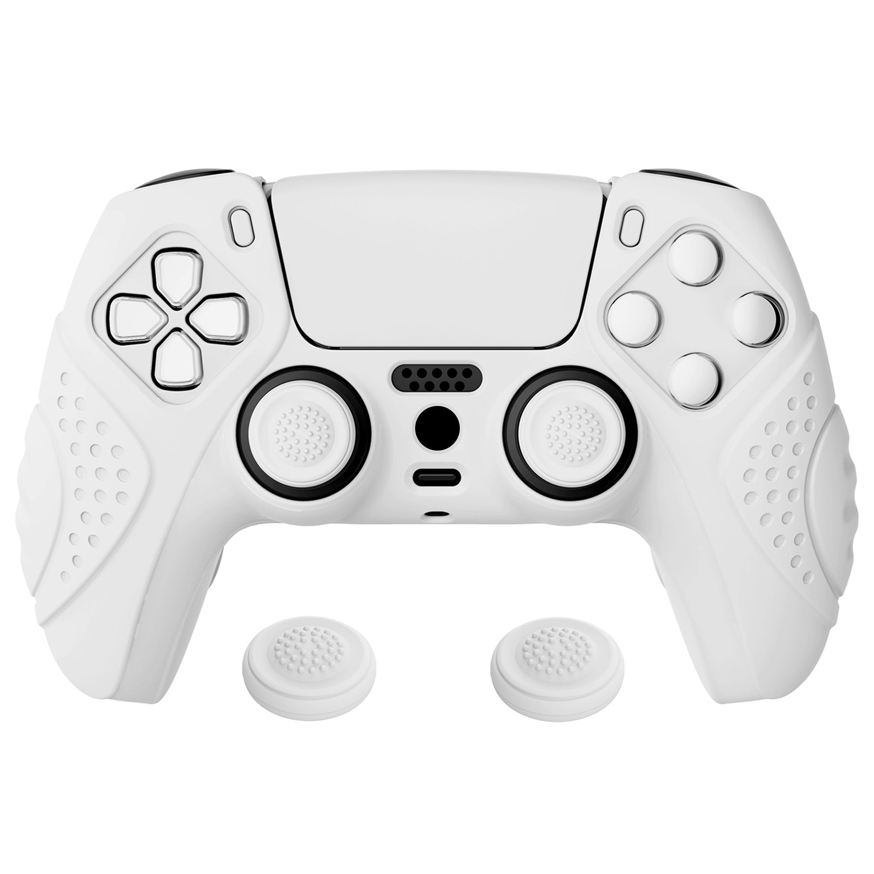 PlayVital Guardian Edition Anti-Slip Silicone Cover Skin with Thumb Grip Caps for PS5 Wireless Controller - White PlayVital