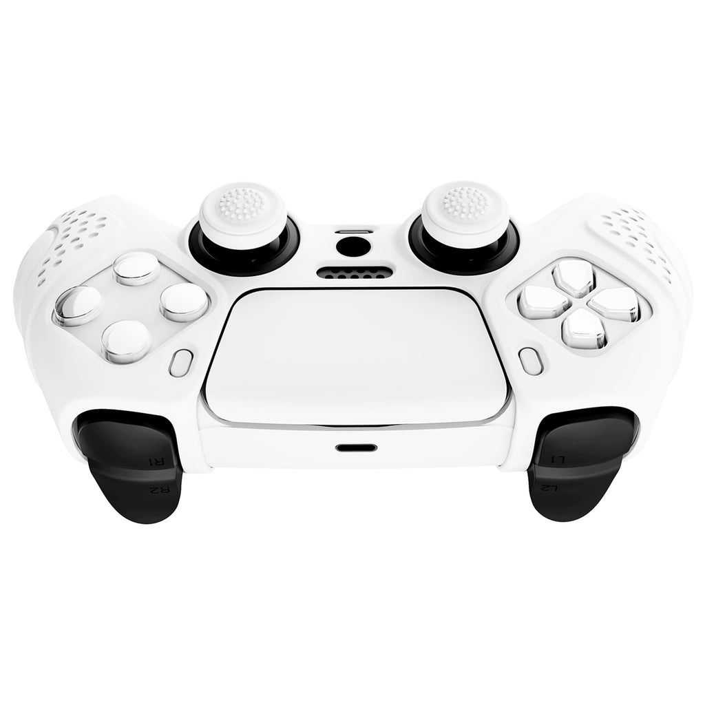 PlayVital Guardian Edition Anti-Slip Silicone Cover Skin with Thumb Grip Caps for PS5 Wireless Controller - White PlayVital