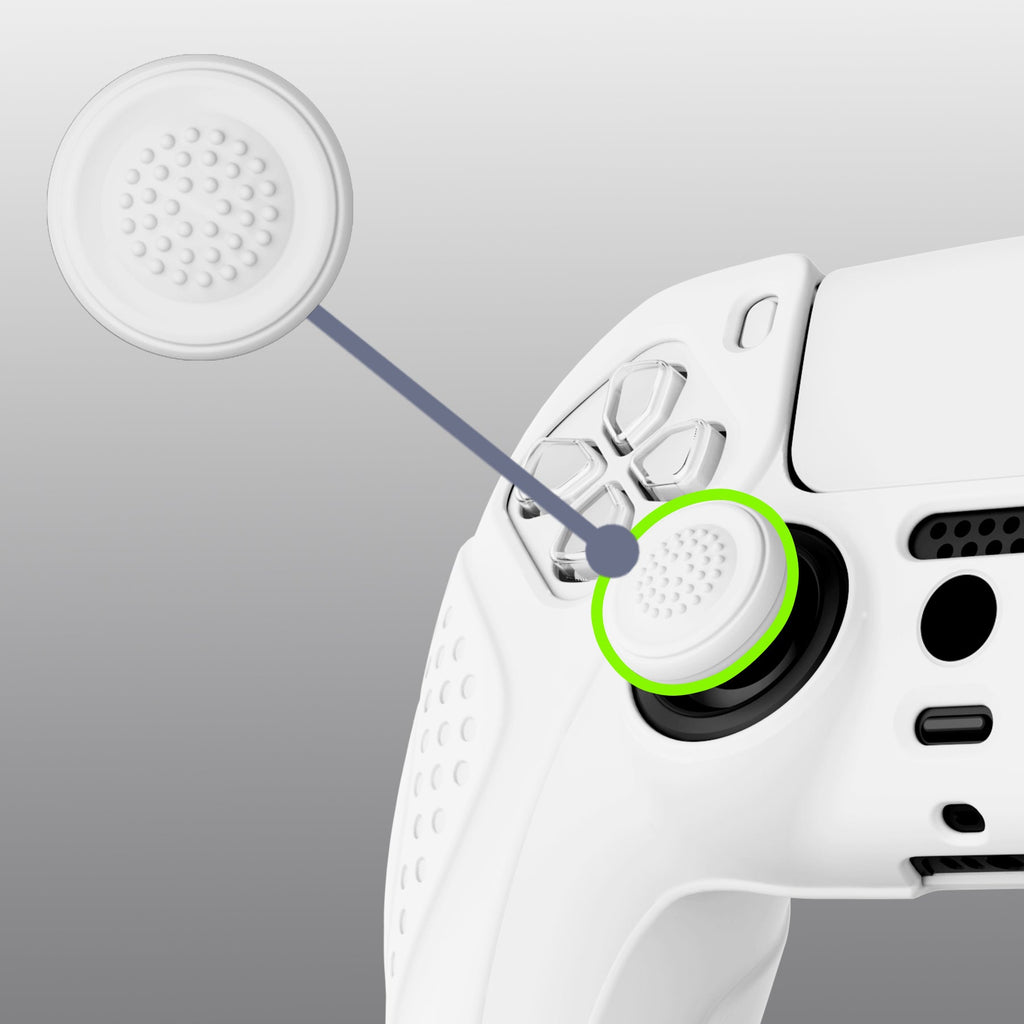 PlayVital Guardian Edition Anti-Slip Silicone Cover Skin with Thumb Grip Caps for PS5 Wireless Controller - White PlayVital