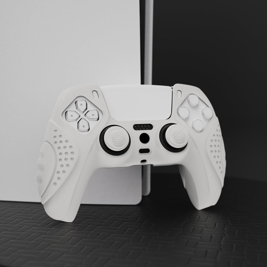PlayVital Guardian Edition Anti-Slip Silicone Cover Skin with Thumb Grip Caps for PS5 Wireless Controller - White PlayVital