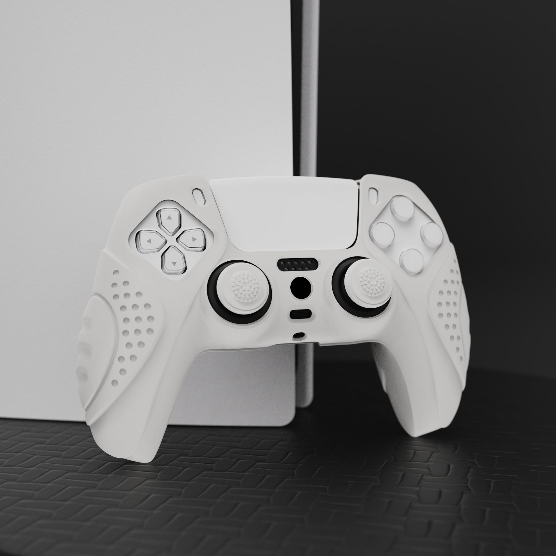 PlayVital Guardian Edition Anti-Slip Silicone Cover Skin with Thumb Grip Caps for PS5 Wireless Controller - White PlayVital