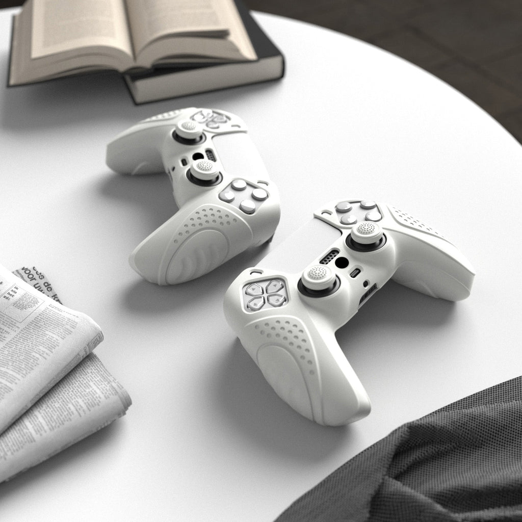 PlayVital Guardian Edition Anti-Slip Silicone Cover Skin with Thumb Grip Caps for PS5 Wireless Controller - White PlayVital