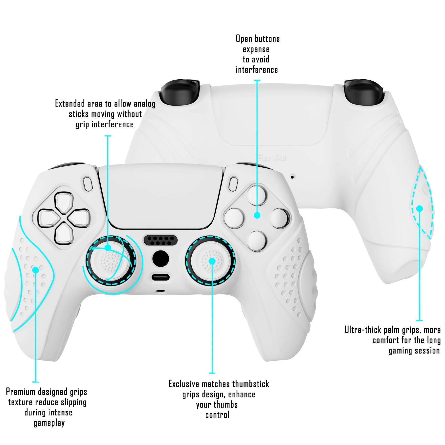 PlayVital Guardian Edition Anti-Slip Silicone Cover Skin with Thumb Grip Caps for PS5 Wireless Controller - White PlayVital