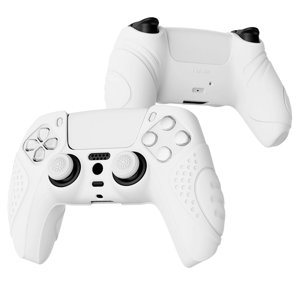 PlayVital Guardian Edition Anti-Slip Silicone Cover Skin with Thumb Grip Caps for PS5 Wireless Controller - White PlayVital