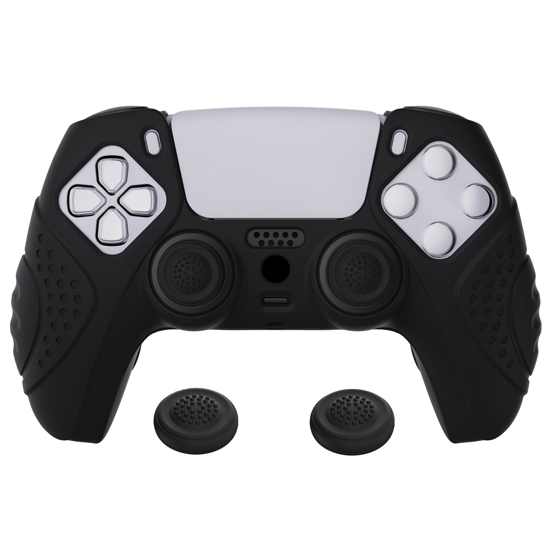 PlayVital Guardian Edition Anti-Slip Silicone Cover Skin with Thumb Grip Caps for PS5 Wireless Controller - Black PlayVital