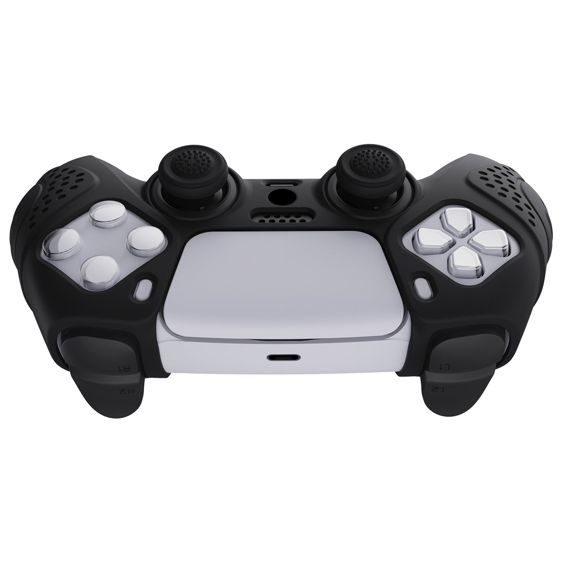 PlayVital Guardian Edition Anti-Slip Silicone Cover Skin with Thumb Grip Caps for PS5 Wireless Controller - Black PlayVital
