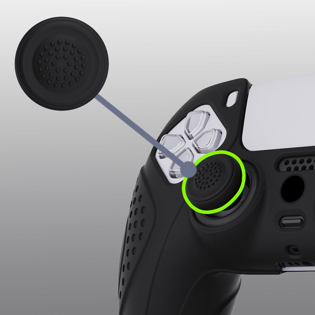 PlayVital Guardian Edition Anti-Slip Silicone Cover Skin with Thumb Grip Caps for PS5 Wireless Controller - Black PlayVital
