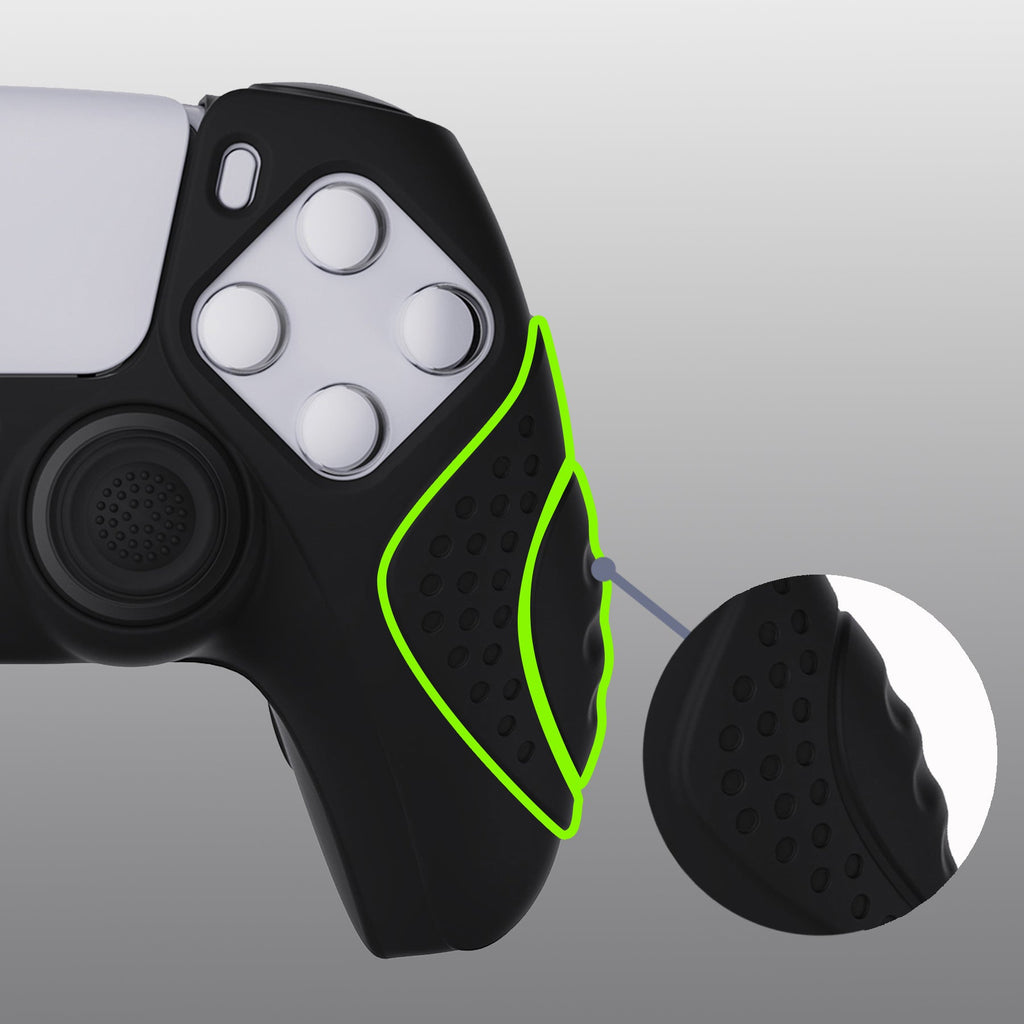 PlayVital Guardian Edition Anti-Slip Silicone Cover Skin with Thumb Grip Caps for PS5 Wireless Controller - Black PlayVital