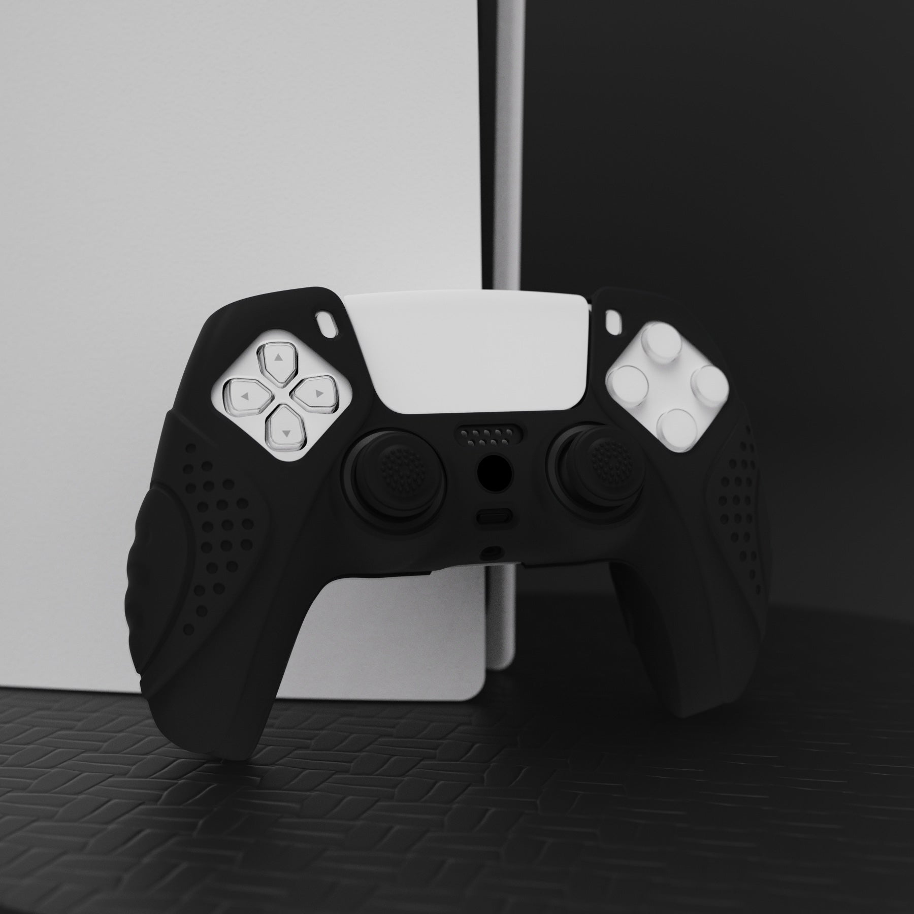 PlayVital Guardian Edition Anti-Slip Silicone Cover Skin with Thumb Grip Caps for PS5 Wireless Controller - Black PlayVital