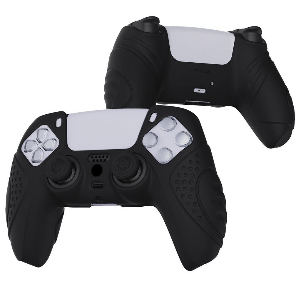 PlayVital Guardian Edition Anti-Slip Silicone Cover Skin with Thumb Grip Caps for PS5 Wireless Controller - Black PlayVital